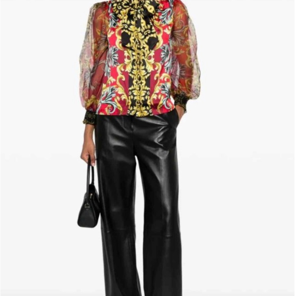 Alice & Olivia  Women's Red and Gold Baroque Print Blouse NWOT $395 retail - Picture 4 of 14